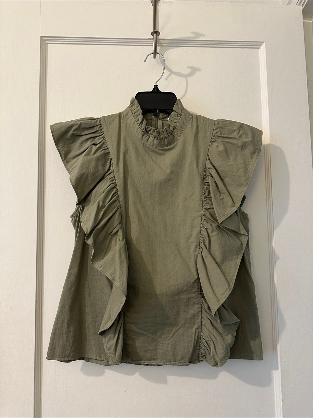 Zara Ruffled Mock Neck Sleeveless Top - Olive Green